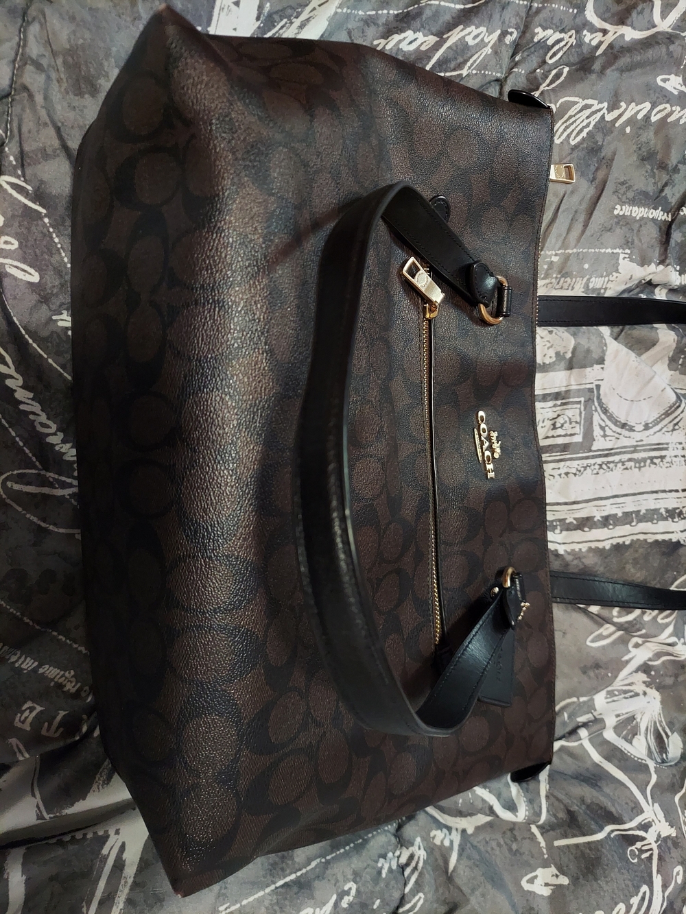 Coach Brown Signature Tote Bag with Black Handles